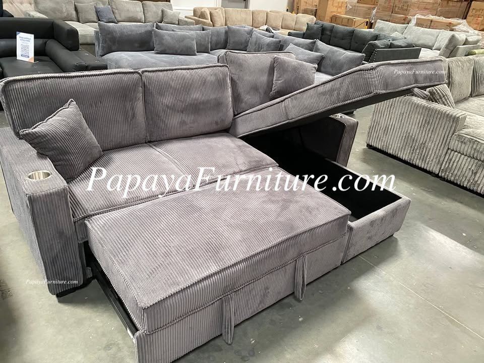 NEW L Shape Sectional Sofa and STORAGE Chaise Set Pullout Sleeper Bed Convertible Futon Adjustable Sofa Bed Sofabed Adjustable Dark Grey Gray BIG SALE