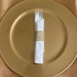 Gold rhinestone napkin wraps with utensils