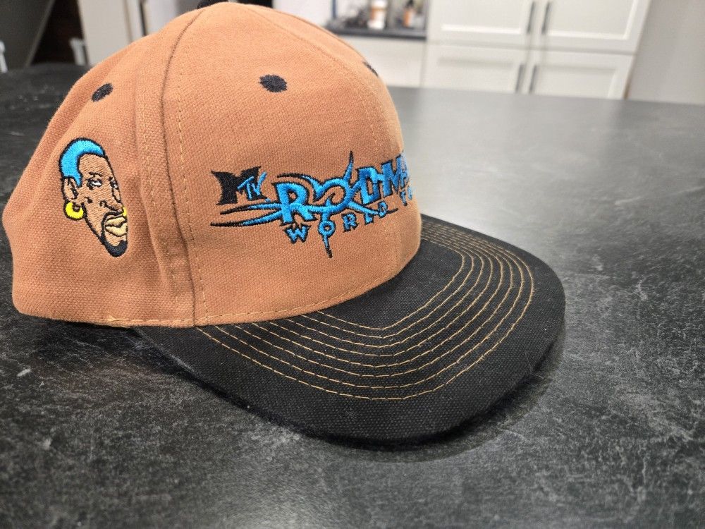 Vintage Rare 1996 Rodman MTV World Tour SnapBack Hat (Damaged Leather Strap)