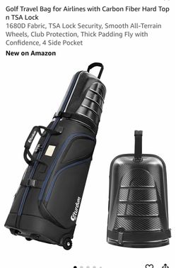 Golf Travel Bag for Airlines with Carbon Fiber Hard Top n TSA Lock 1680D Fabric, TSA Lock Security, Smooth All-Terrain Wheels, Club Protection, Thick