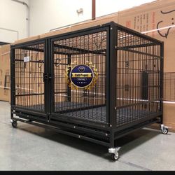 Dog Cage Kennel Size 43” With Divdier Trays And Plastic Floor Grid New 