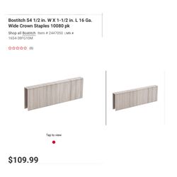 Bostitch S4 1/2 In. W X 1-1/2 In. L 16 Ga. Wide Crown Staples 10080 Pk