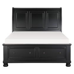 Queen Sleigh Platform Bed with Footboard Storage