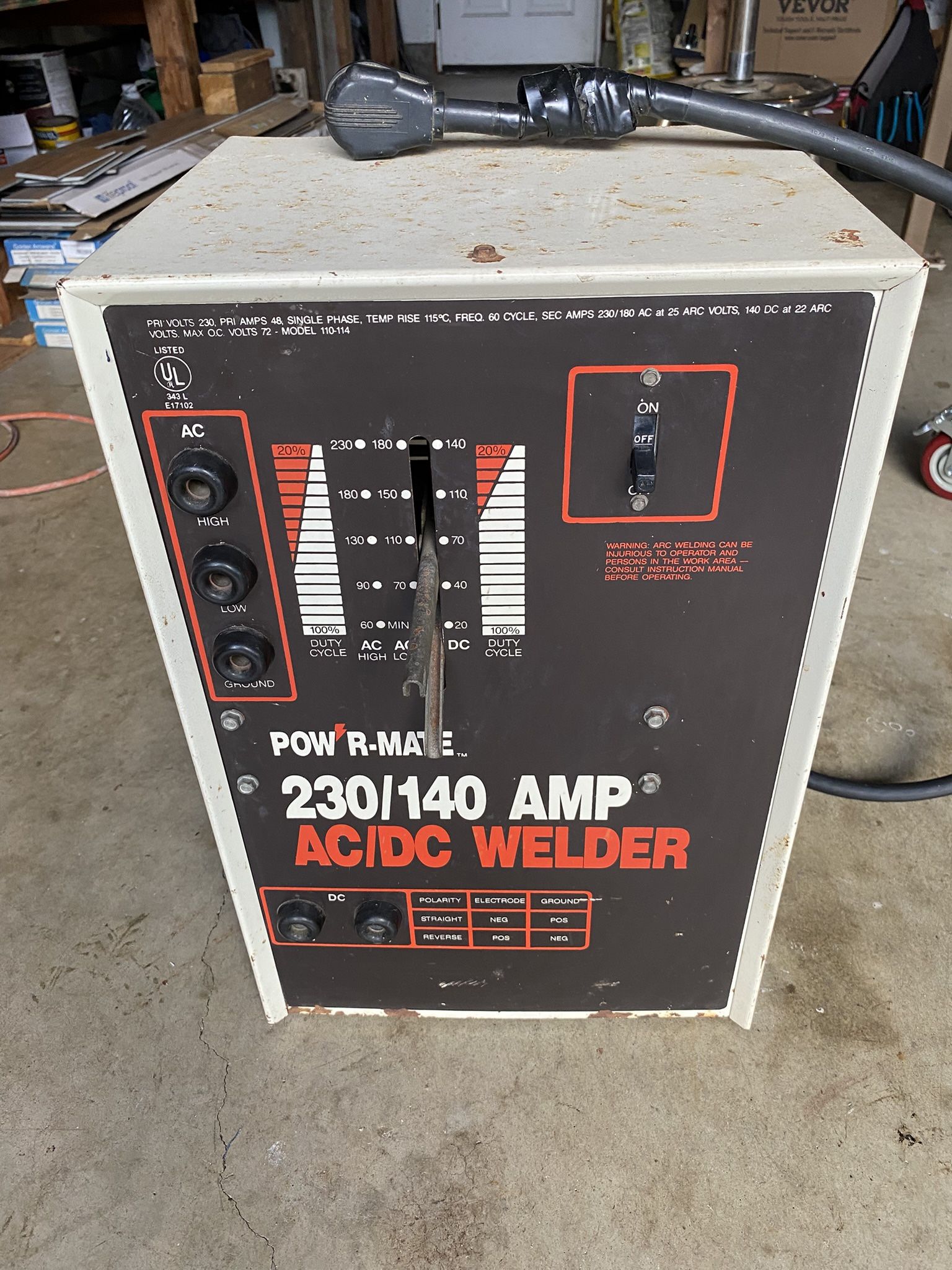 AC/DC ARC Welder 220 Volts $125.00. No Welding Cables Included.