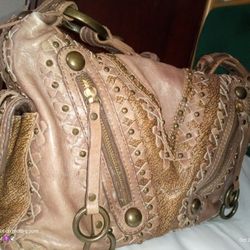  ISABELLA FIORE EMBROIDERED LEATHER STUDDED HOBO SHOULDER BAG