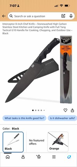 Interceptor 8-Inch Chef Knife – Stonewashed High Carbon Stainless Steel Kitchen and Camping Knife with Full Tang Tactical G10 Handle for Cooking, Chop