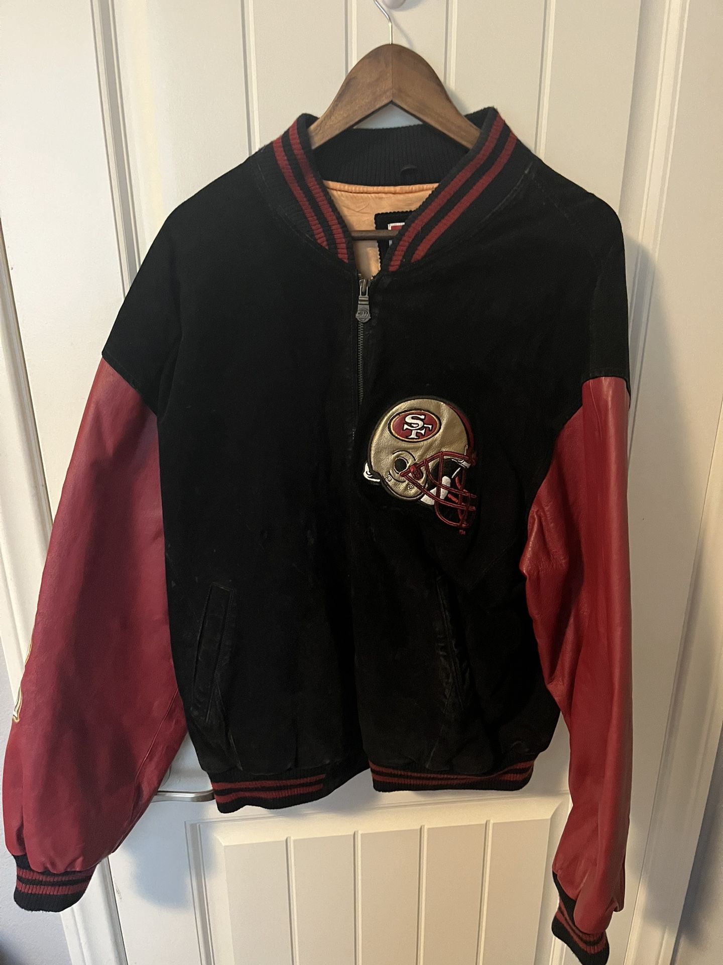 49Er Varsity Jacket suede, and leather on the outside silk line on the inside