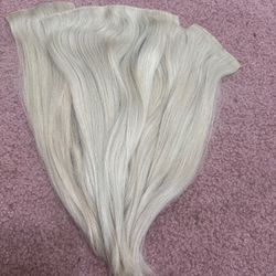 14” human hair foxy locks extensions platinum blonde clip in wig