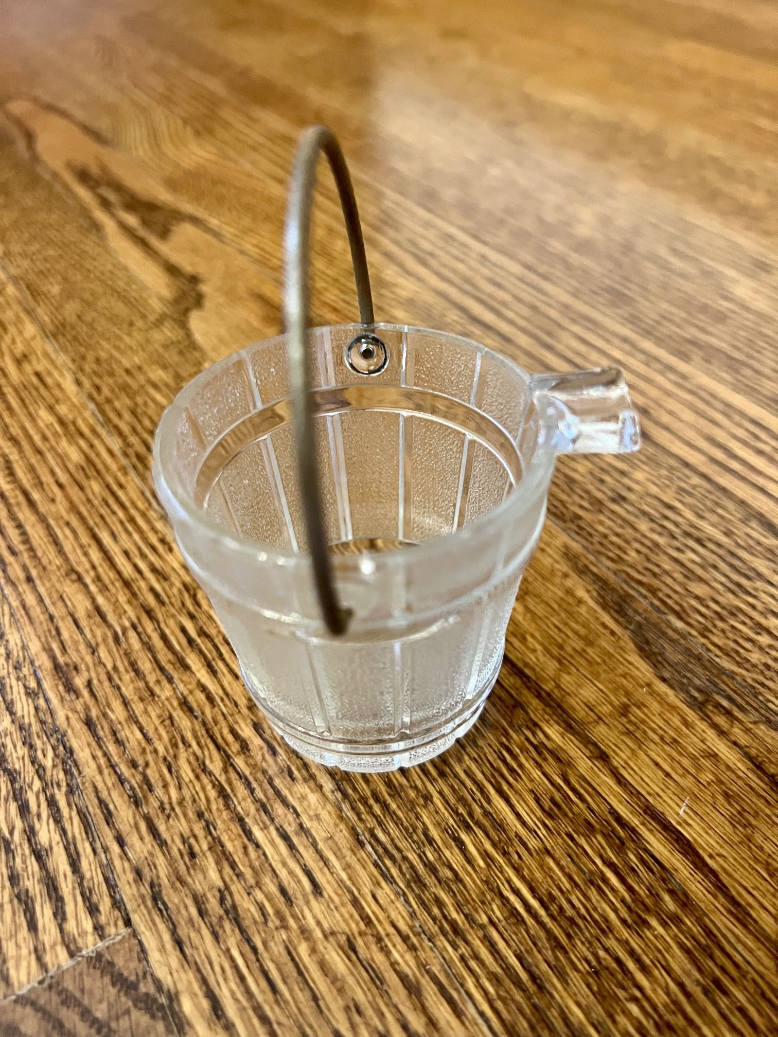 Vintage Hazel-Atlas Clear Glass Bucket Toothpick/Match Holder Ashtray w/ Handle