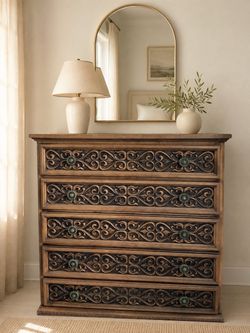 Wood Dresser with Carved Scroll Drawer Fronts
