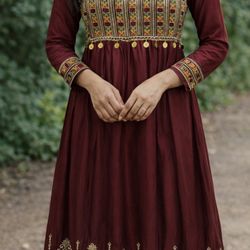 Elegant Maroon Embroidered Traditional Dress ( Medium Size )