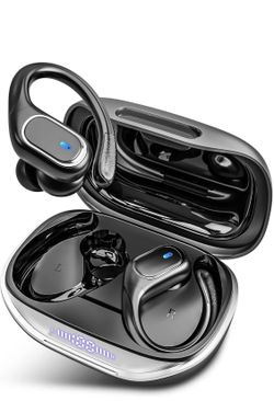 Wireless Earbuds Bluetooth 5.3 Headphones with 80H Playback, IPX7 Waterproof Over Ear Buds with LED Power Display for Sports Running Workouts Black