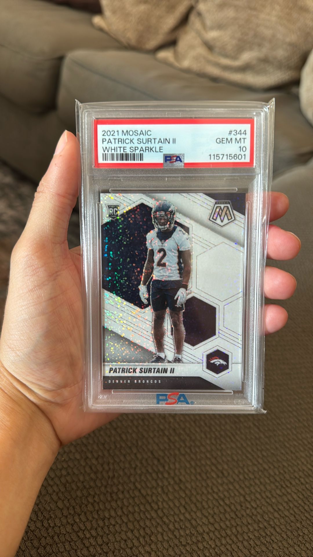 2021 Panini Mosaic Patrick Surtain II Rookie White Sparkle PSA 10