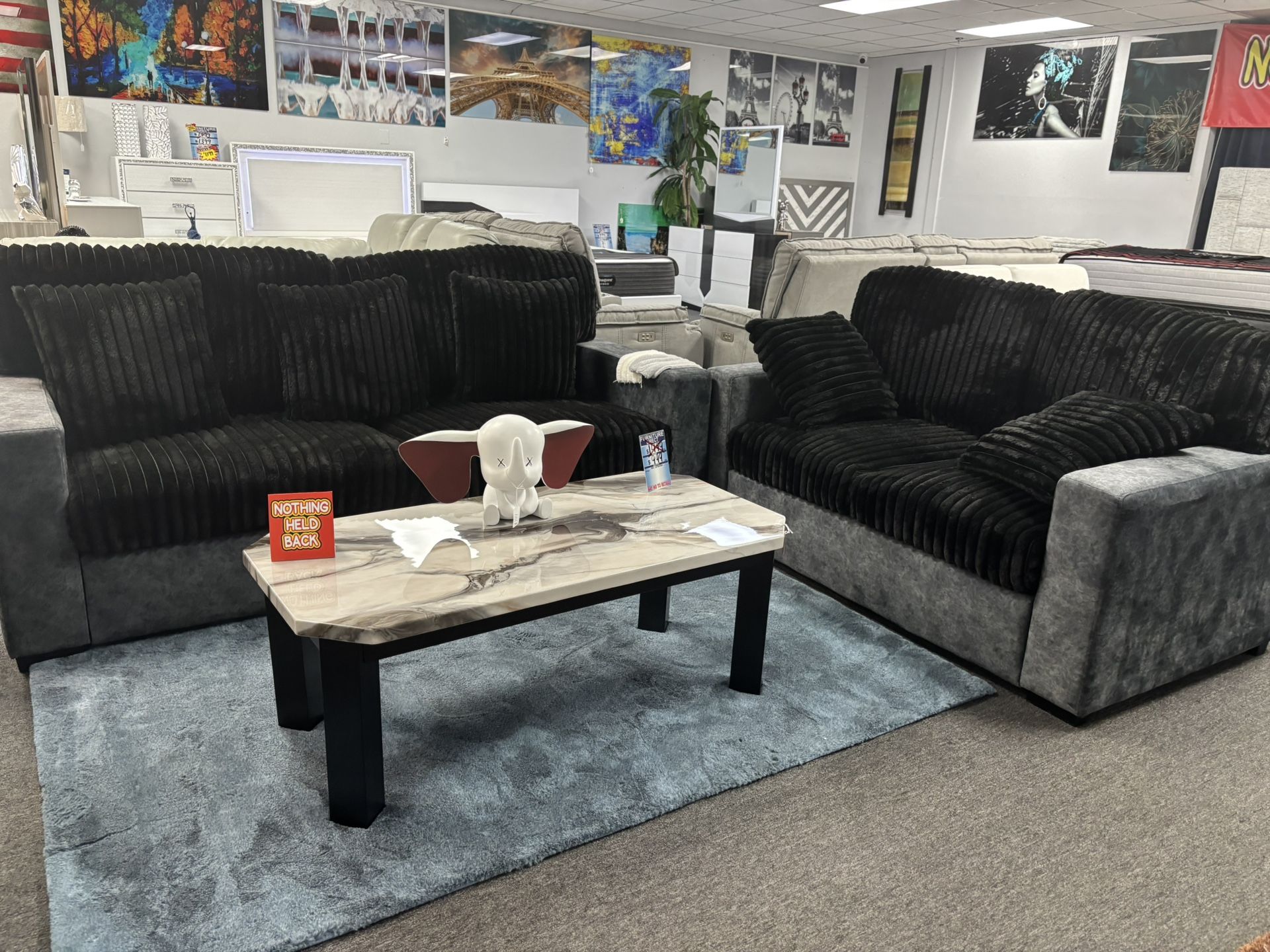 Black Plush Fabric Sofa & Loveseat Set For Sale ( Multiple Colors Available ) We Deliver 