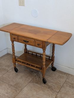 early 1960s Solid Maple Drop-Leaf Bar Cart / Rolling Server