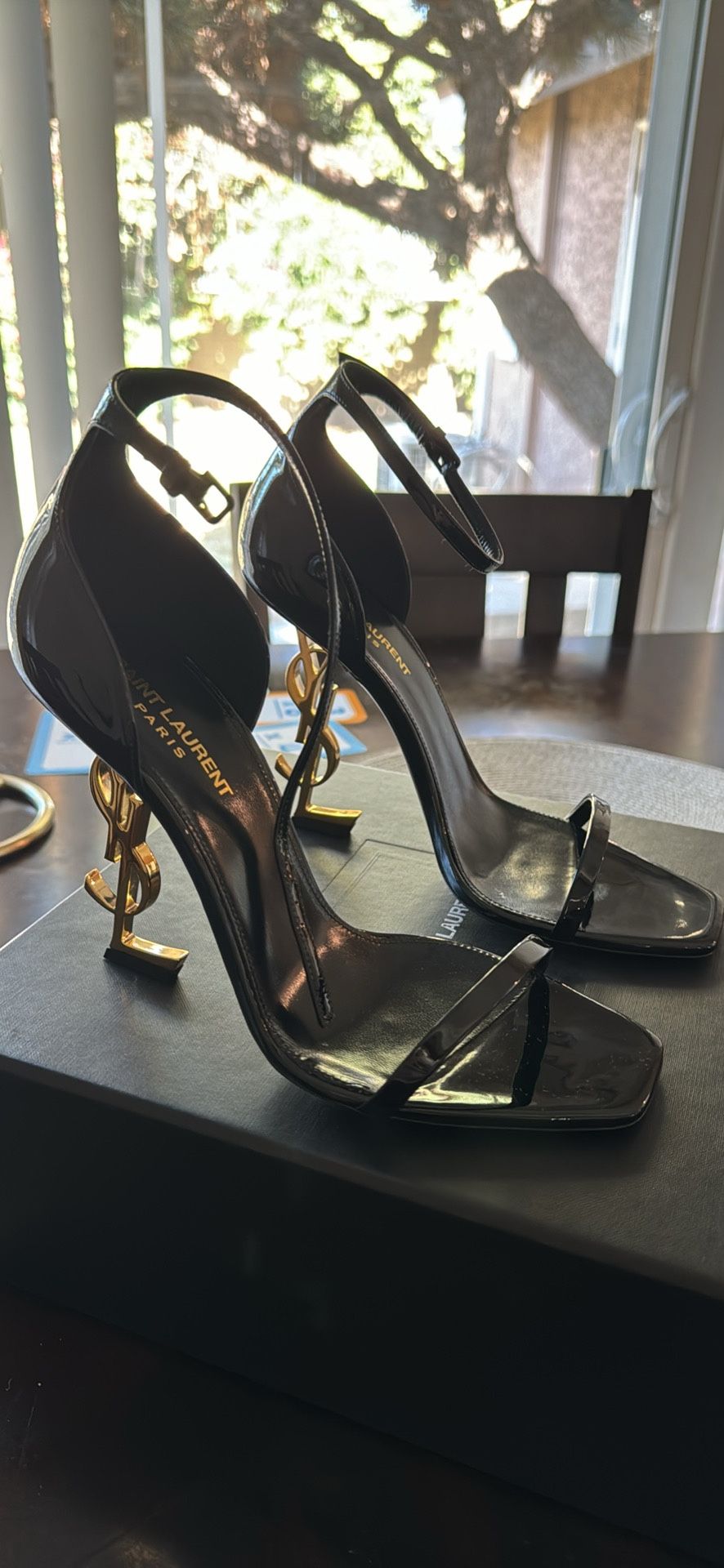 SAINT LAURENT Opyum embellished patent-leather sandals