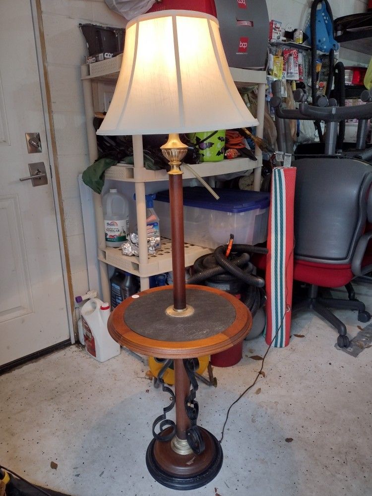 50 Yrs Old Vintage Floor Lamp Built In Table Real Wood