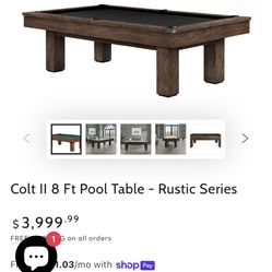 Billiards 8" Rustic  Brown Wood And Black Felt 