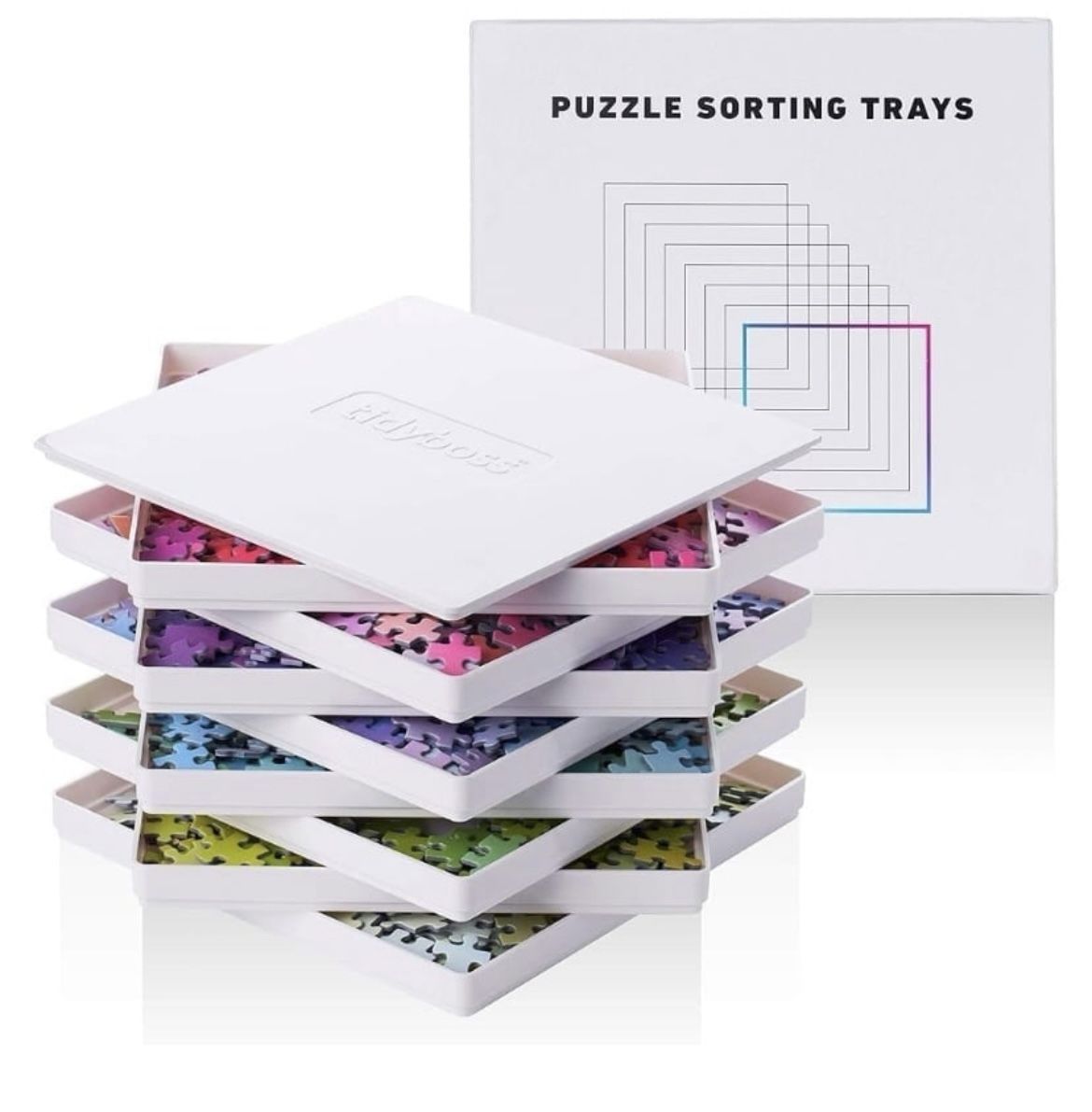 8 Puzzle Sorting Trays with Lid 8"x 8" - Portable Jigsaw Puzzle. (AJ)