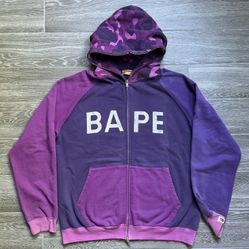 Bape purple spell out full zip hoodie