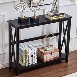 Industrial Sofa Console Table, Table for Entryway, X-Design Side Bookshelf Entryway Accent Tables with Storage Shelf, Living Room Entry Hall Furniture