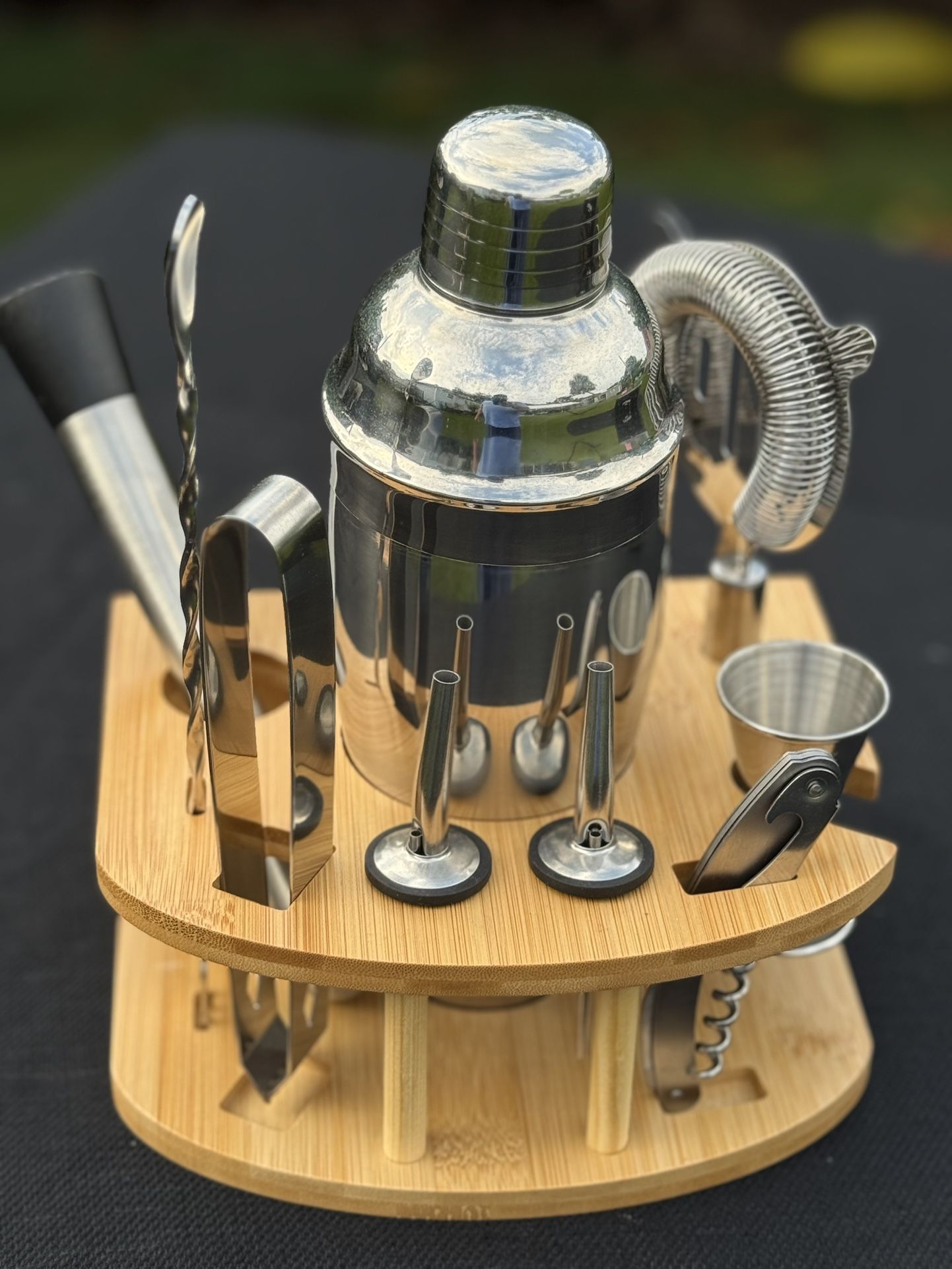 Bartender Kit Stainless Steel with Bamboo Stand Mixology