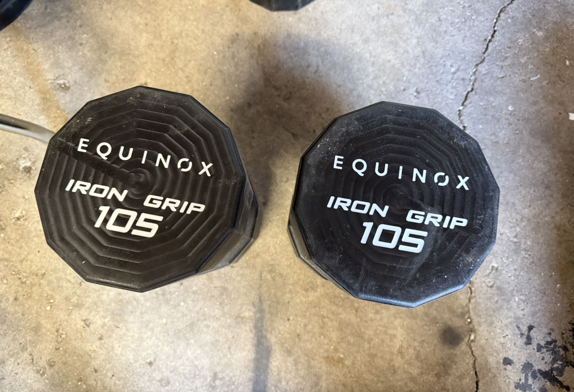 SET OF TWO 105 LBS EQUINOX   IRON GRIP DUMBBELLS IN EXCELLENT CONDITION . $500. 00  OR BEST OFFER 