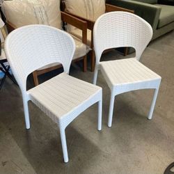 2 pc Set, Compamia Daytona Resin Wickerlook Dining Chair White