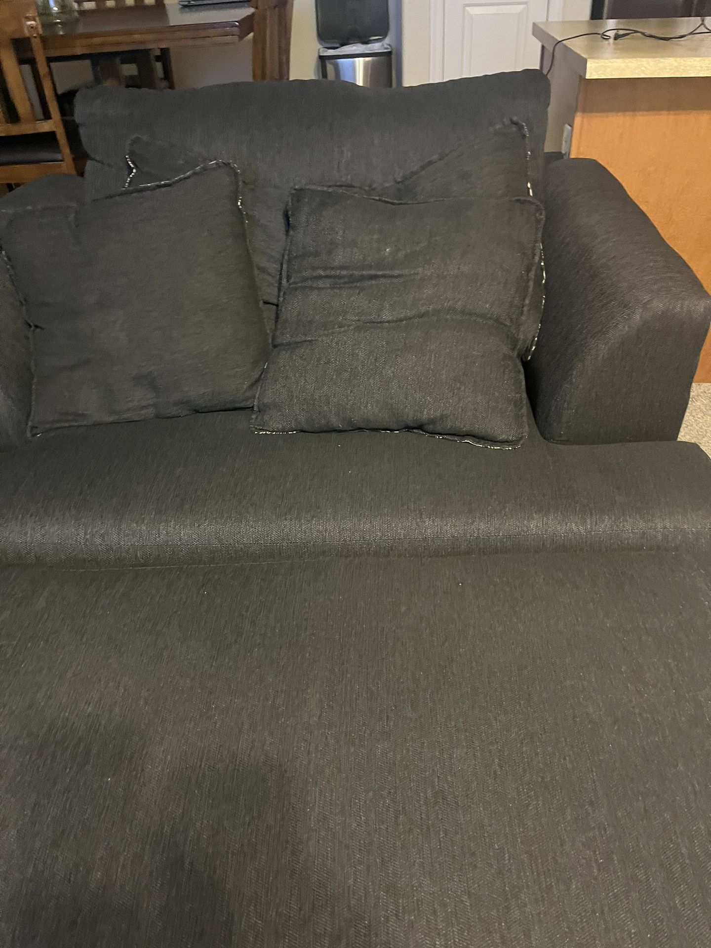 Must Go - Blue Three Cushion Couch, King Size Love Seat And Ottoman