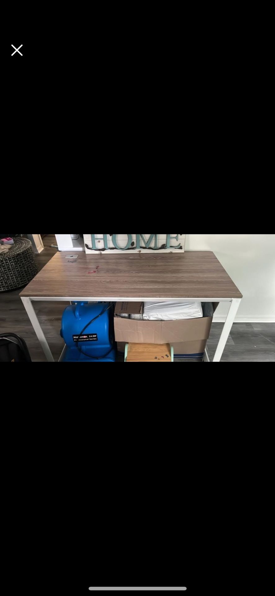 Wooden Desk With White Metal Framing 