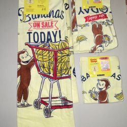 Curious George bath/Beach Hand Face Wash towels Set fun day ice cream