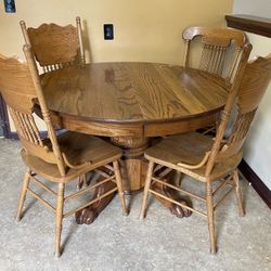 Vintage Solid Oak Dining Set - Table/6 Chairs