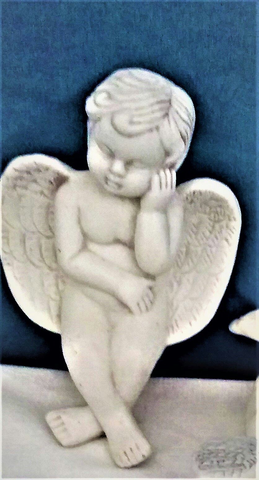 Vintage white ceramic shelf sitting angels, 6 inch --