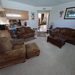 Sofa, Loveseat, Chair and Ottoman, Plus 5 Pillows 