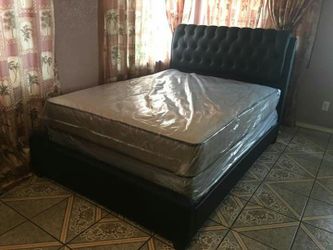 NEW CALKING LEATHER BED FRAME WITH NEW MATTRESSES WITH DELIVERY