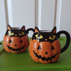 Set of 2 Orange Halloween Mugs