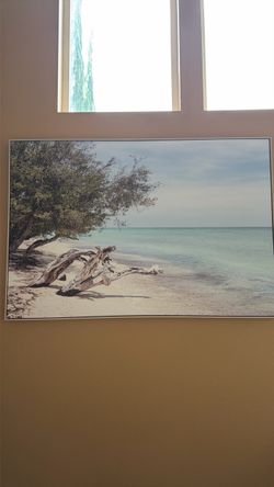 Large Framed Beach Scene Wall Art
