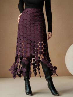 The Plum Circle Appliqué Midi Skirt (NWT)