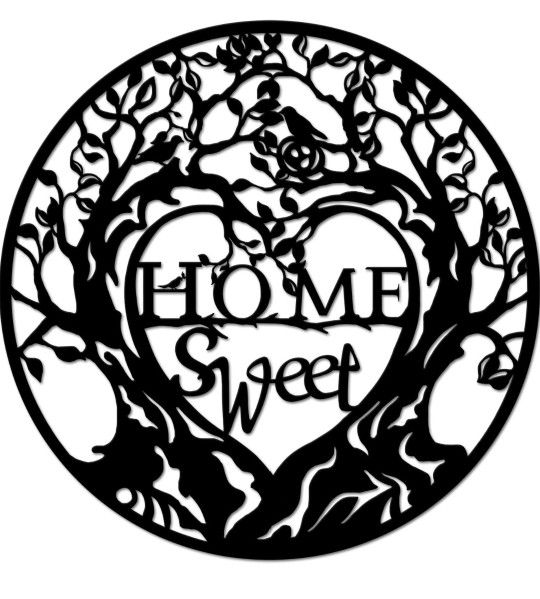 TiuAuiT Romantic Theme Tree Wall Art Sweet Home Metal Hanging Sculptures Wall Decor for Home Easy to Hang 24"x24"




