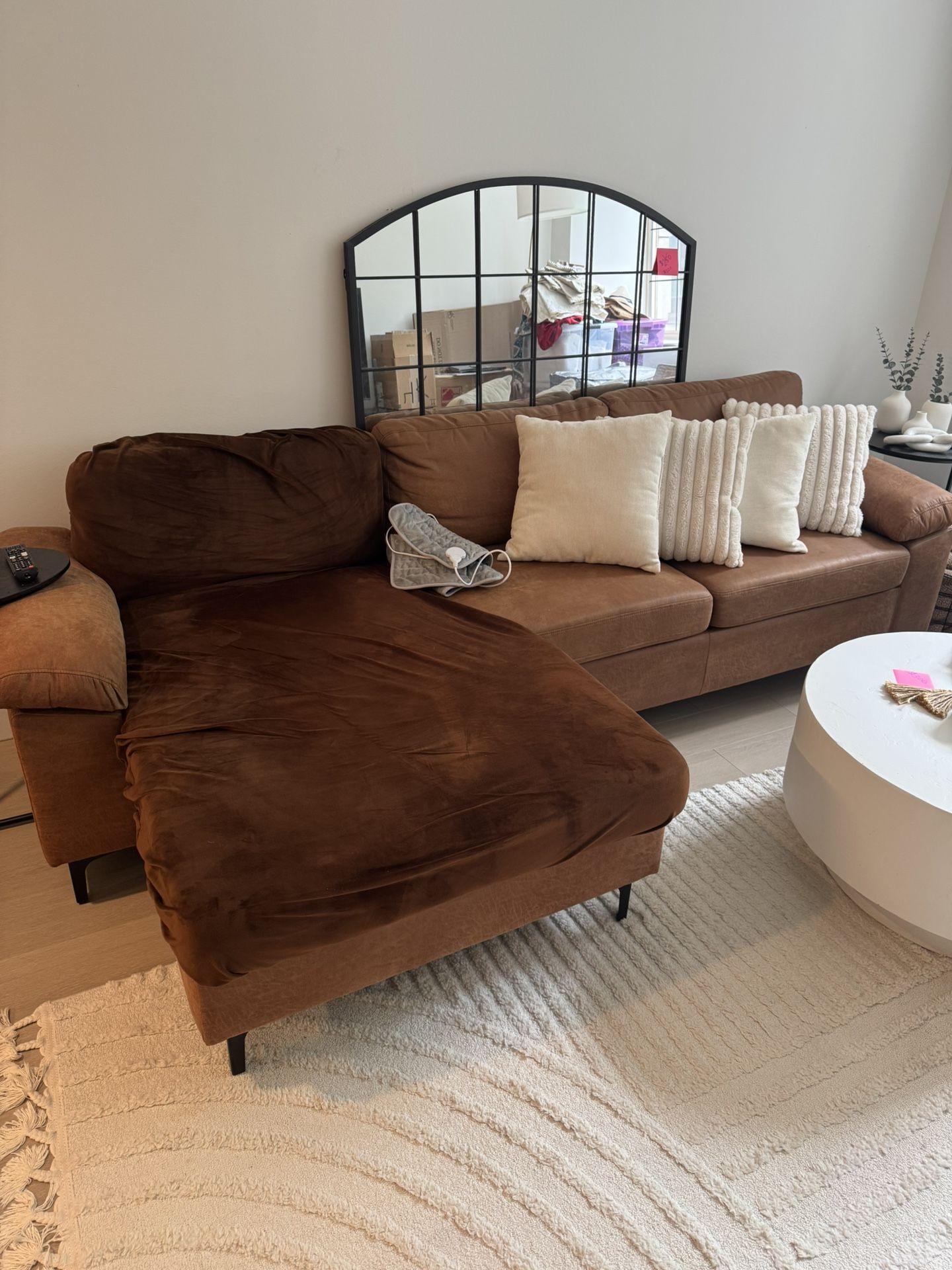 Faux Leather/suede Cognac Couch - Price Drop