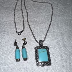 Sterling Silver 925 Necklace and Earrings turquoise