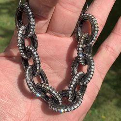 Large Round Link Women's Bracelet With Cubic Zirconia Accents, 9 1/2" Jewelry