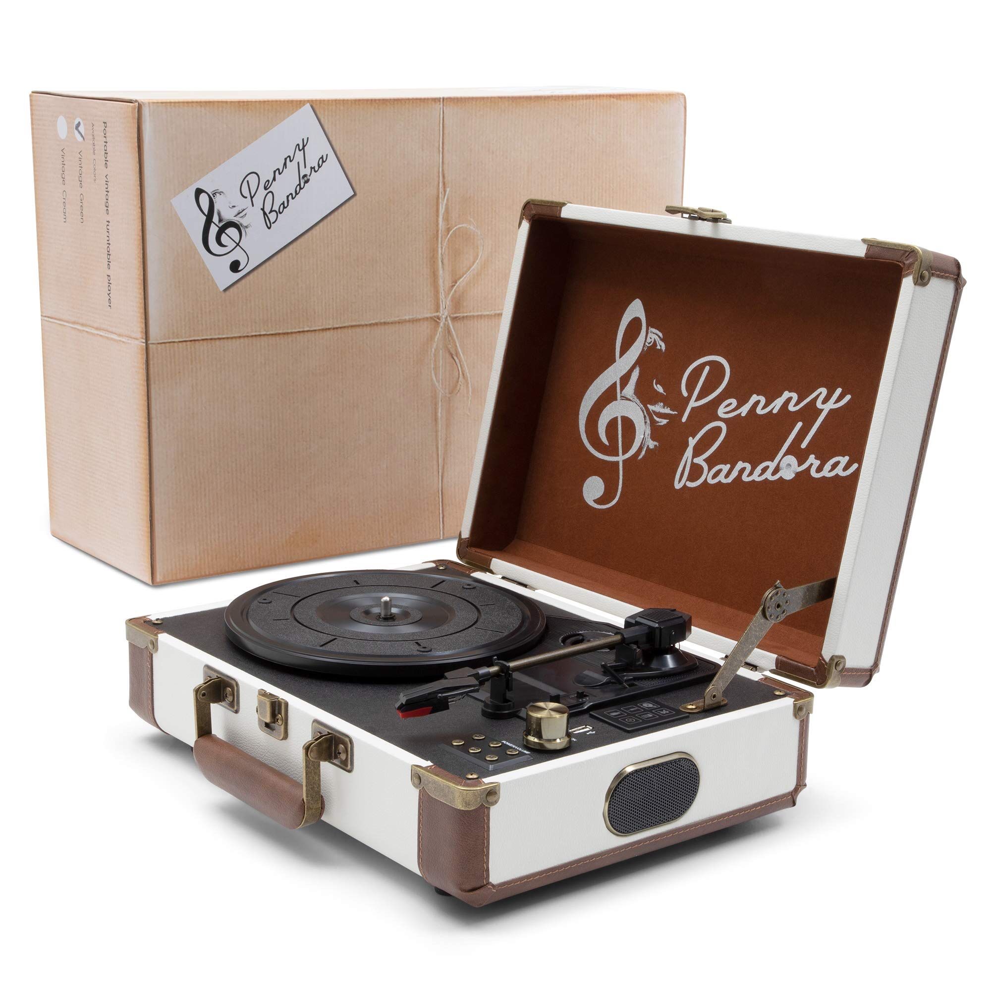 Portable Vintage Turntable Player (Cream)