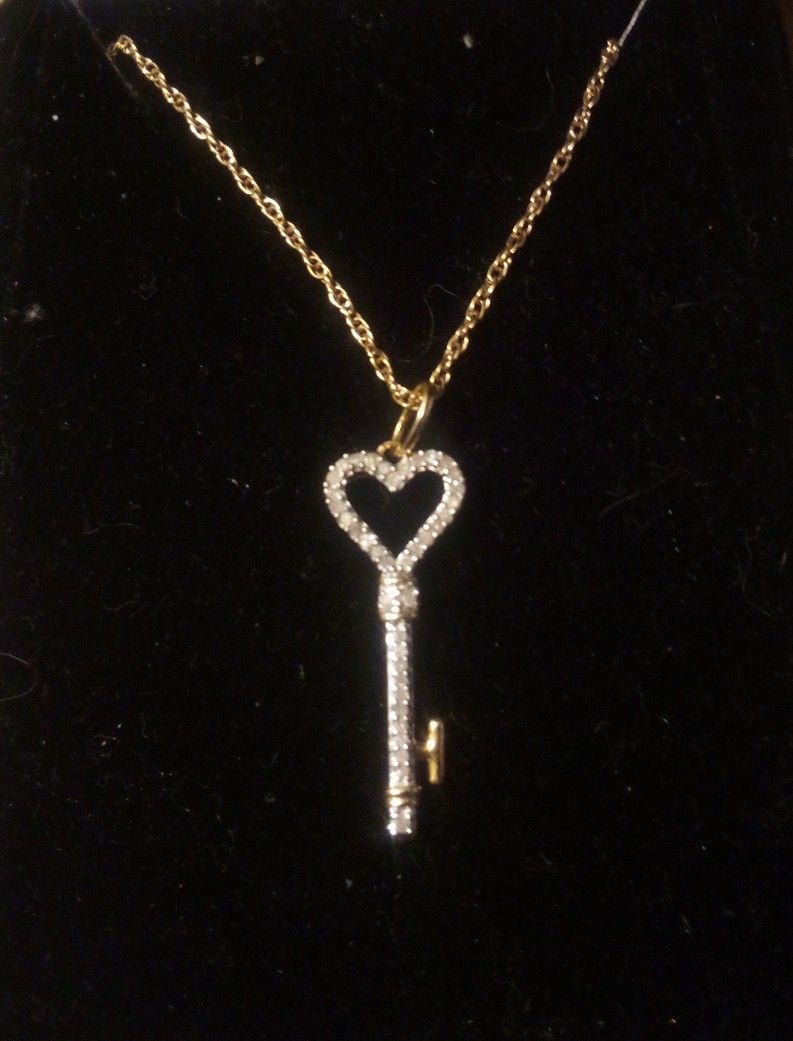 10k Gold Diamond Key Necklace