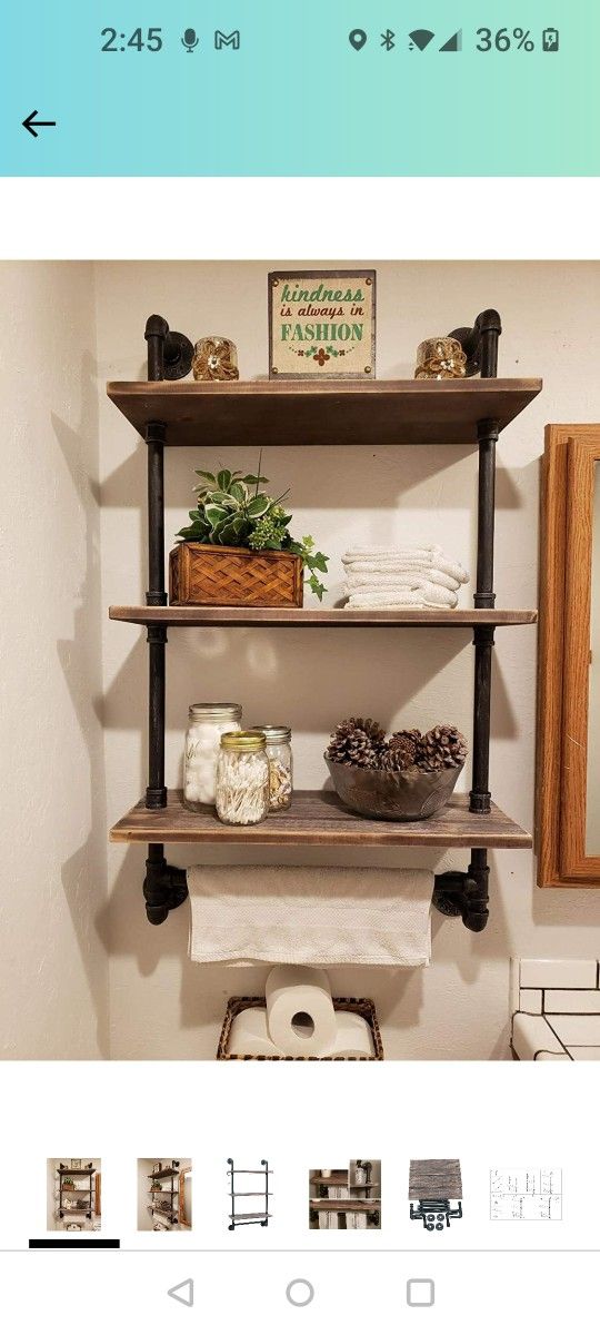 Three Level Towel Rack Of Industrial Pipe And Wood