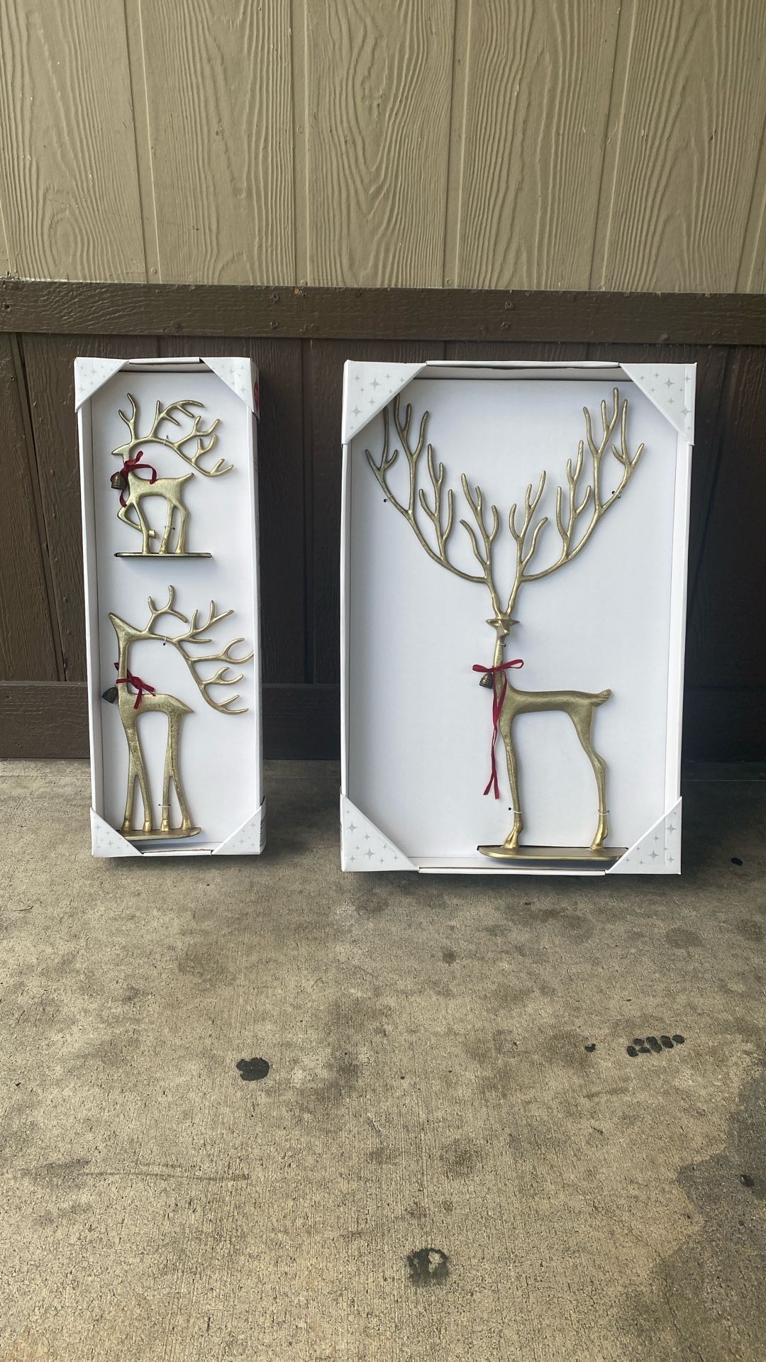 Aldi Merry Moments Sculpted Reindeer Gold Set Of 3 ( Pottery Barn Dupe ) New