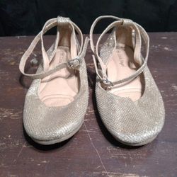 Girls Little Angel Sophie 010 Gold Glitter Wedge Shoes Strap. Size 3.