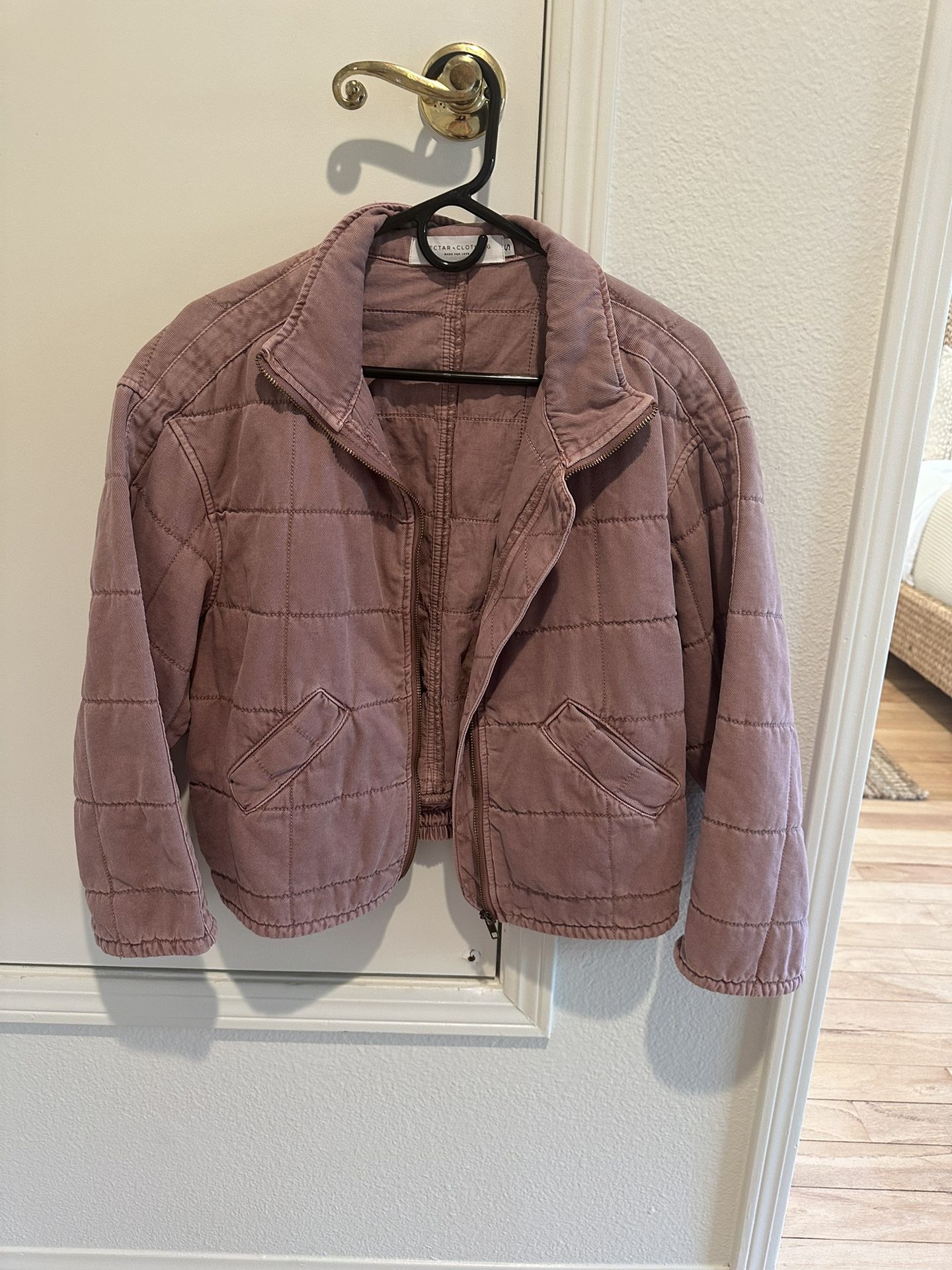 Ladies Quilted Pink Denim Bomber Jacket. Super Soft . Size S- New W/o Tags