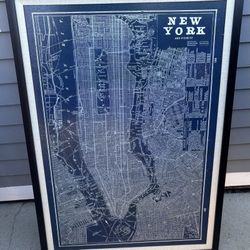 GUC Vintage Framed New York Blueprint Map (27”Wide x 39”Tall) - $45
