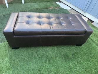 Brown leather storage Bench